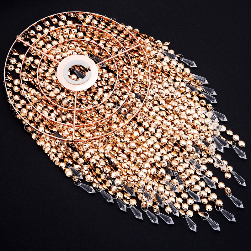 Waneway Acrylic Chandelier Shade, Ceiling Light Shade Beaded Pendant Lampshade with Crystal Beads and Rose Gold Frame for Bedroom, Wedding or Party Decoration, Diameter 8.7 inches, 3 Tiers, Copper - Image 3